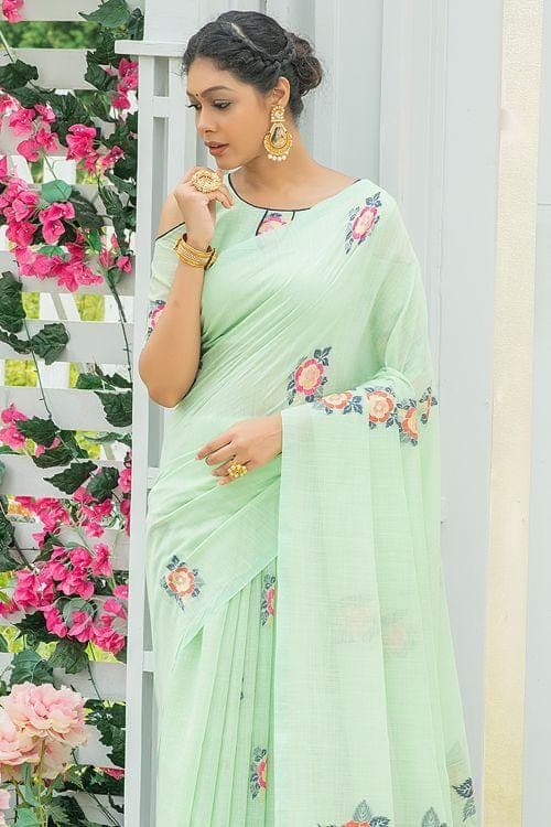 Mint Green Linen Blend Saree Mint Green Linen Blend Saree