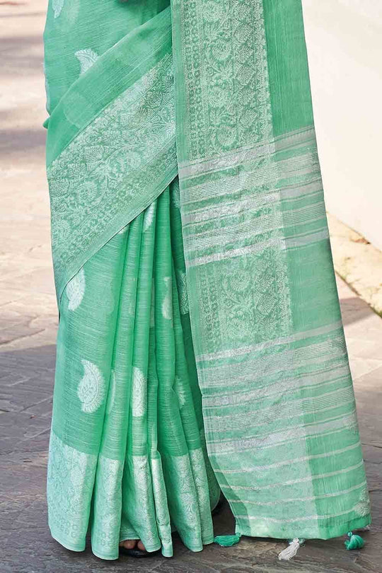 Mint Green Linen Blend Saree linen sarees online