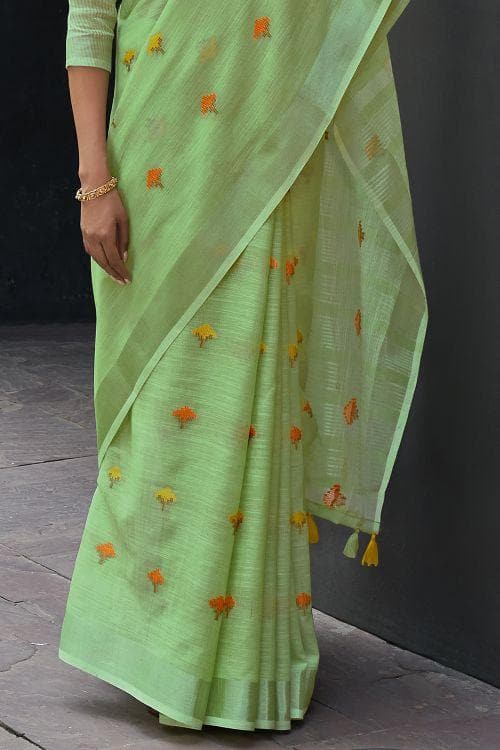 Mint Green Linen Blend Saree linen sarees online
