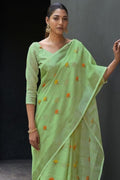 Mint Green Linen Blend Saree linen sarees