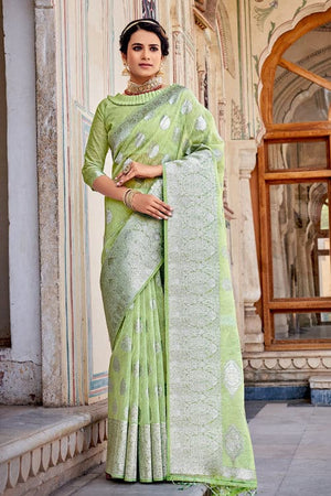 Mint Green Linen Blend Saree