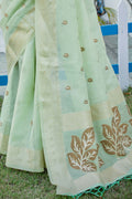 Mint Green Tissue Linen Blend Saree linen saree images
