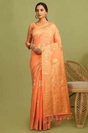 Monarch Orange Linen Blend Saree