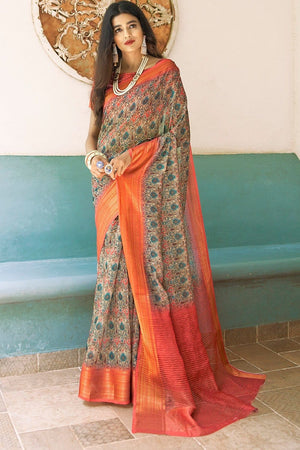 Linen Saree Multi Color Digital Printed Linen Saree saree online