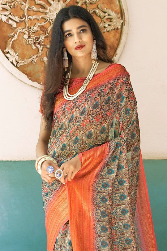 Multi Color Digital Printed Linen Blend Saree Linen Saree Multi Color Digital Printed Linen Saree saree online