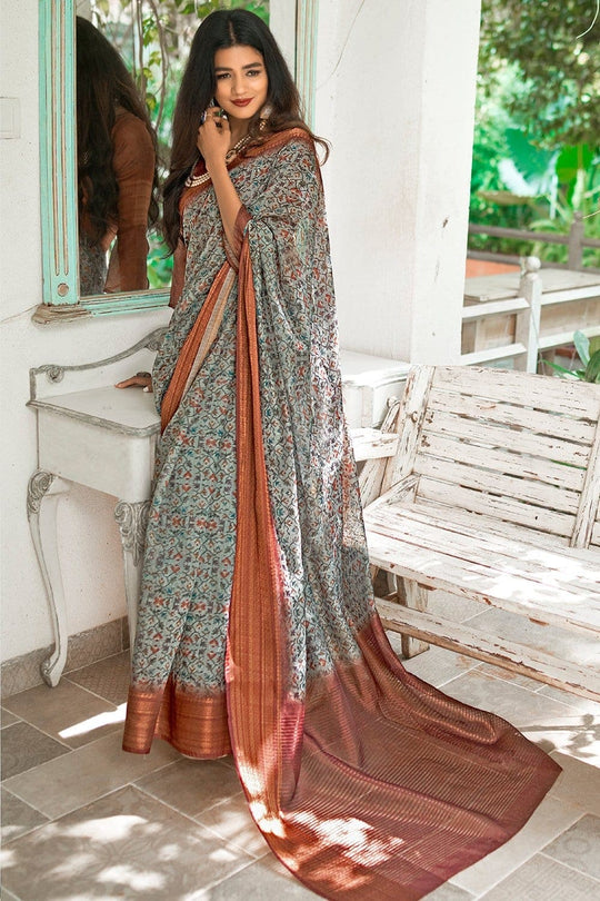 Multi Color Digital Printed Linen Blend Saree Linen Saree Multi Color Digital Printed Linen Saree saree online