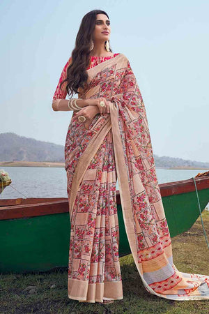 Multicolour Linen Blend Saree