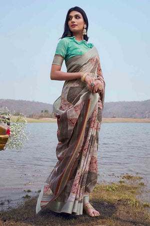 Multicolour Linen Blend Saree
