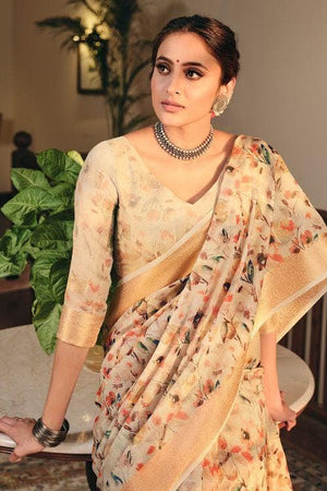 Linen Saree Oat Yellow Linen Saree saree online