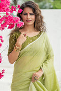 Olive Green Linen Blend Saree Olive Green Linen Blend Saree