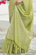 Olive Green Linen Blend Saree Olive Green Linen Blend Saree