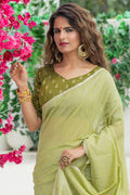 Olive Green Linen Blend Saree Olive Green Linen Blend Saree