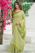 Olive Green Linen Blend Saree Olive Green Linen Blend Saree
