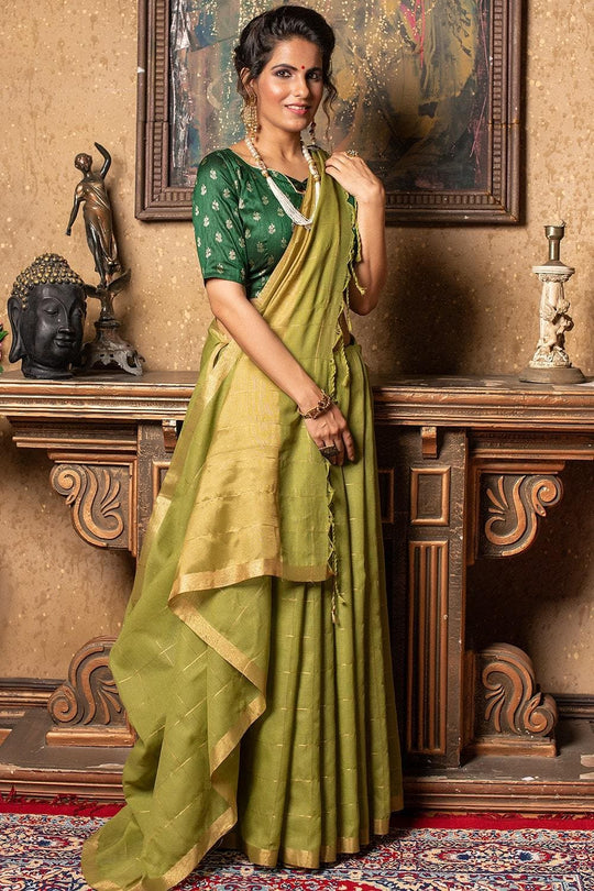 Olive Green Linen Blend Saree Olive Green Linen Blend Saree