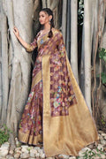 Opal Purple Zari Woven Linen Blend Saree Linen Saree Opal Purple Zari Woven Linen Saree saree online