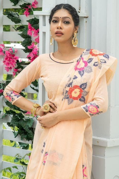 Orange Peach Linen Blend Saree Orange Peach Linen Blend Saree