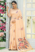 Orange Peach Linen Blend Saree Orange Peach Linen Blend Saree