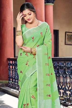 Pale Green Linen Blend Saree