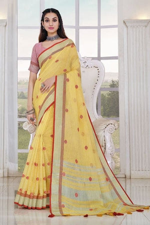 Pansy Yellow Linen Blend Saree