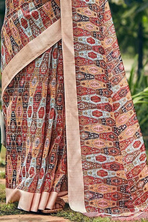 Linen Saree Peach Orange Linen Saree saree online