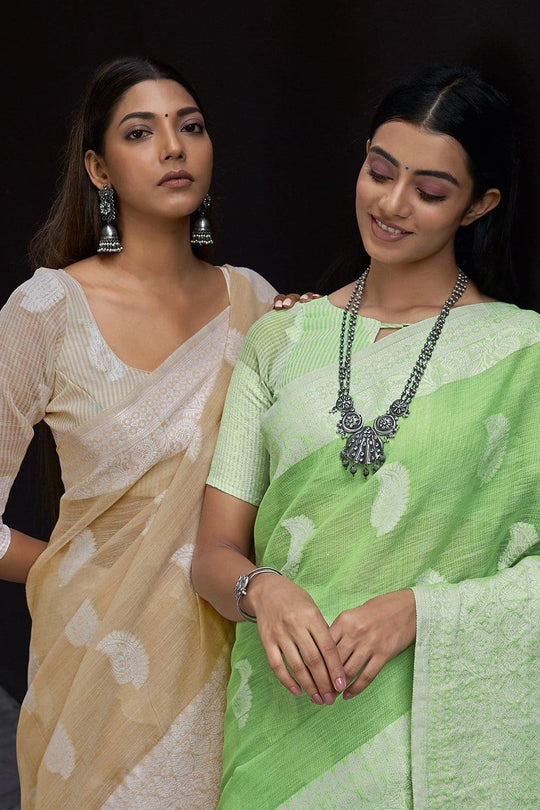 Pear Green Linen Blend Saree linen