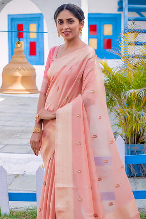 Pearl Pink Tissue Linen Blend Saree