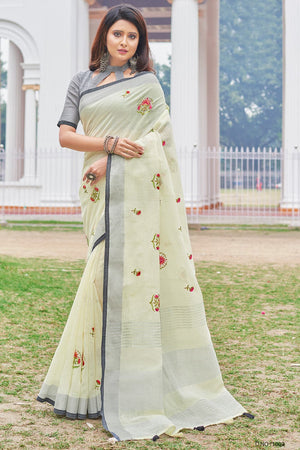 Pearl White Linen Blend Saree