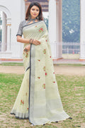 Pearl White Linen Blend Saree linen