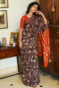 Pecan Brown Linen Blend Saree brown linen saree