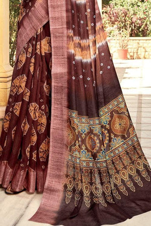 Linen Saree Pecan Brown Printed Linen Saree saree online