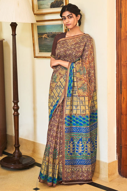 Penny Brown Linen Blend Saree brown linen saree