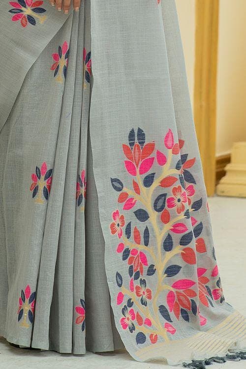 Pewter Grey Linen Blend Saree Pewter Grey Linen Blend Saree