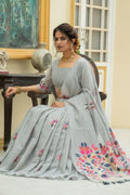 Pewter Grey Linen Blend Saree Pewter Grey Linen Blend Saree