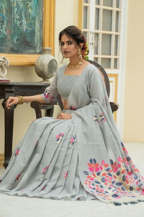 Pewter Grey Linen Blend Saree Pewter Grey Linen Blend Saree