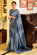 Pewter Grey Linen Blend Saree grey linen saree