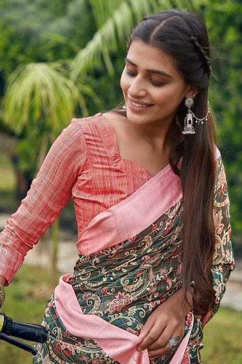 Pine Green Linen Blend Saree Linen Saree Pine Green Linen Saree saree online