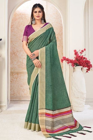 Pine Green Linen Blend Saree