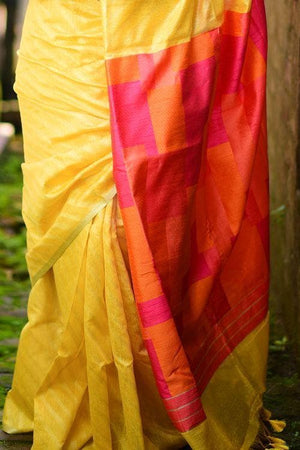 Pineapple Yellow Linen Blend Saree
