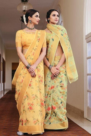 Linen Saree Pineapple Yellow Linen Saree saree online