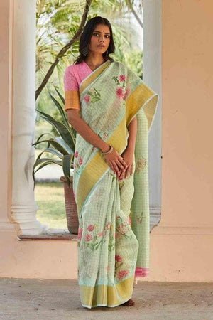 Pistachio Green Linen Blend Saree