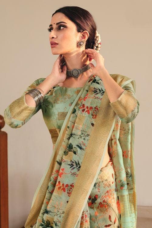 Pistachio Green Linen Blend Saree Linen Saree Pistachio Green Linen Saree saree online