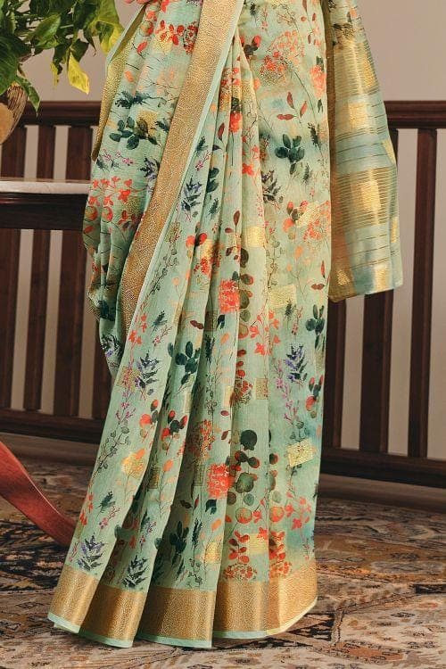Pistachio Green Linen Blend Saree Linen Saree Pistachio Green Linen Saree saree online