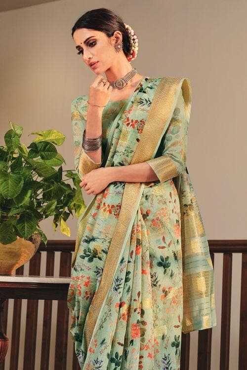 Pistachio Green Linen Blend Saree Linen Saree Pistachio Green Linen Saree saree online