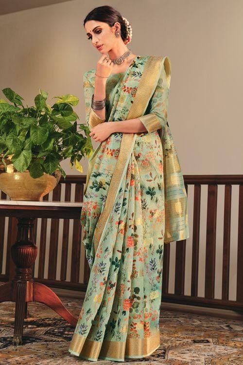 Pistachio Green Linen Blend Saree Linen Saree Pistachio Green Linen Saree saree online