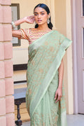 Pistachio Green Linen Blend Saree linen saree online