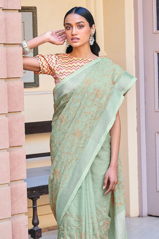 Pistachio Green Linen Blend Saree linen saree online