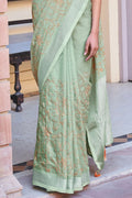 Pistachio Green Linen Blend Saree linen fabric