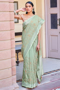 Pistachio Green Linen Blend Saree designer saree