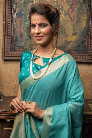 Pool Blue Linen Blend Saree