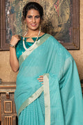 Pool Blue Linen Blend Saree Pool Blue Linen Blend Saree